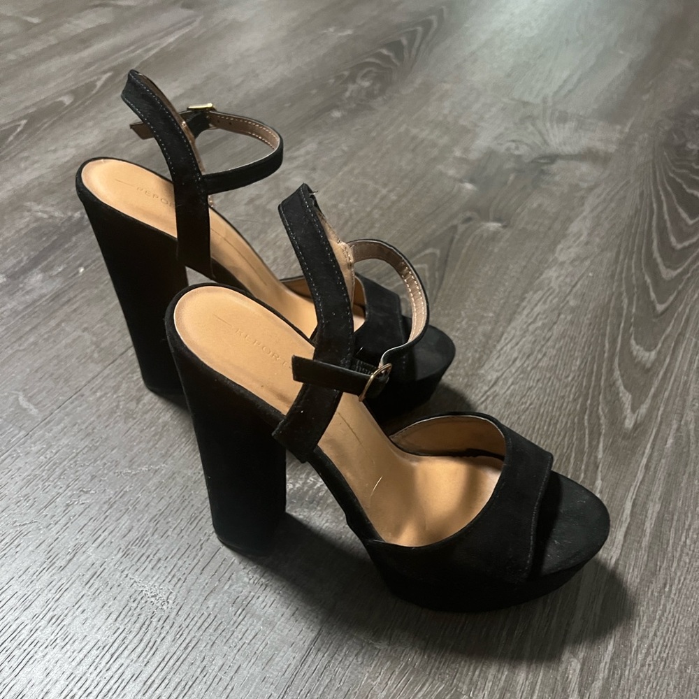 Black 6” Open Toe Heels